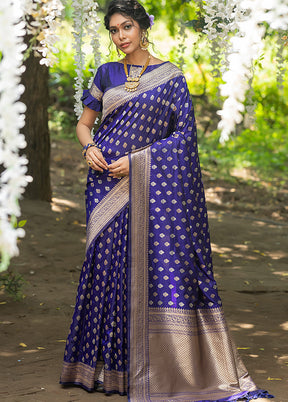 Royal Blue Spun Silk Saree With Blouse Piece