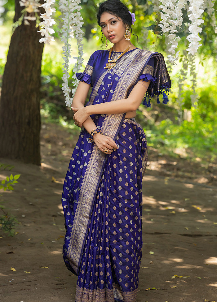 Royal Blue Spun Silk Saree With Blouse Piece