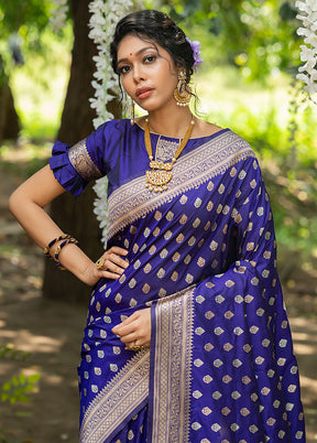 Royal Blue Spun Silk Saree With Blouse Piece