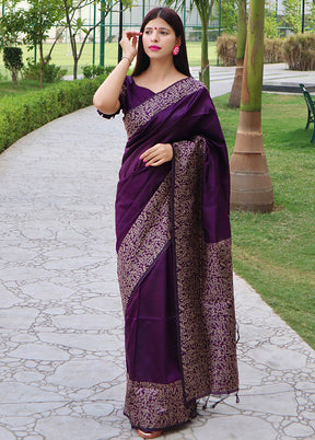 Purple Dupion Silk Saree With Blouse Piece