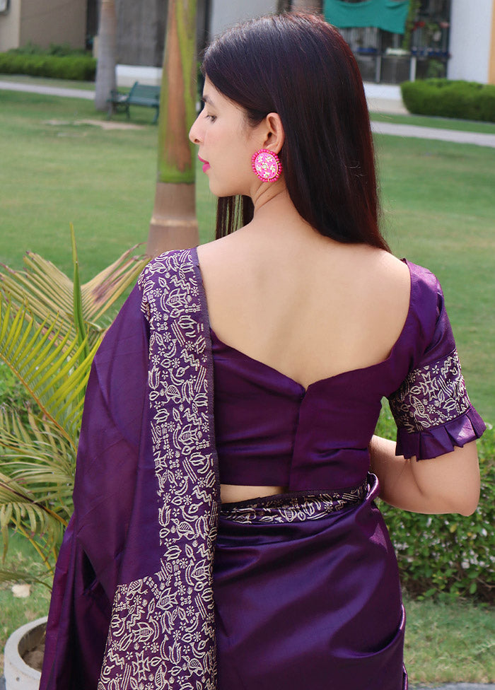 Purple Dupion Silk Saree With Blouse Piece