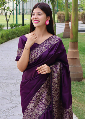 Purple Dupion Silk Saree With Blouse Piece