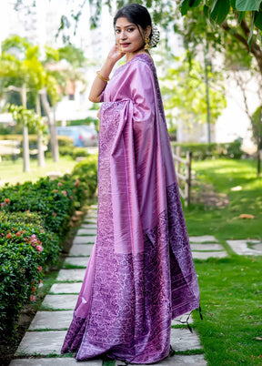 Purple Dupion Silk Saree With Blouse Piece