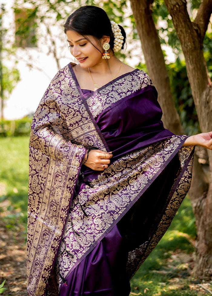 Wine Dupion Silk Saree With Blouse Piece