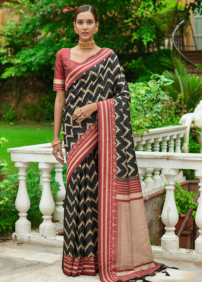 Black Dupion Silk Saree With Blouse Piece