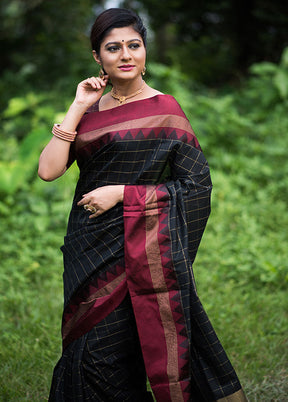 Black Spun Silk Saree With Blouse Piece