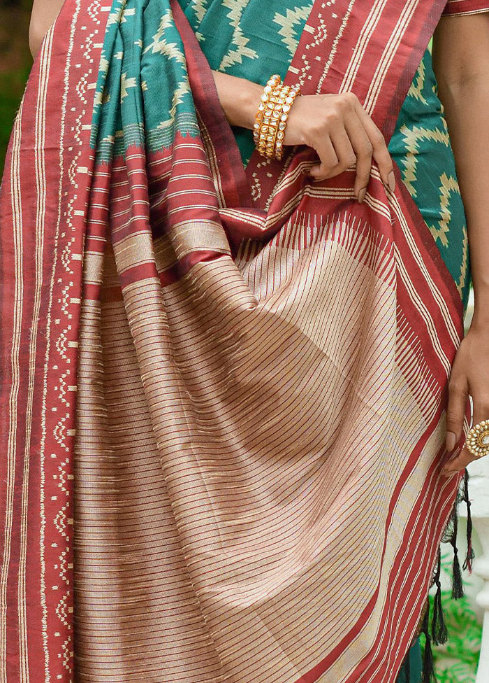 Teal Dupion Silk Saree With Blouse Piece