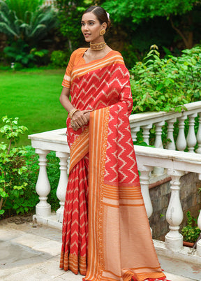 Red Dupion Silk Saree With Blouse Piece