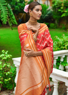 Red Dupion Silk Saree With Blouse Piece