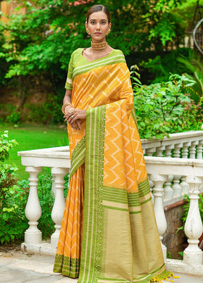 Yellow Dupion Silk Saree With Blouse Piece