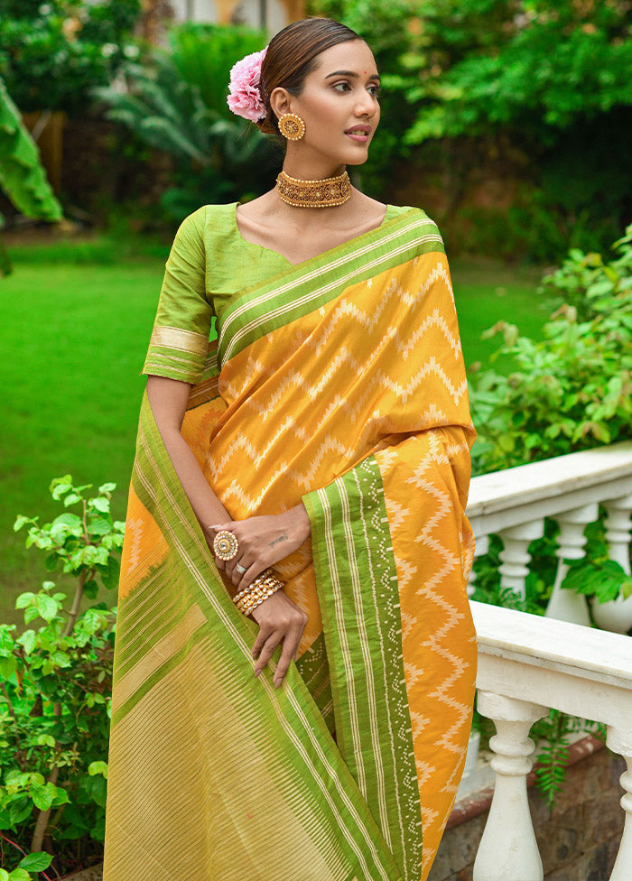 Yellow Dupion Silk Saree With Blouse Piece