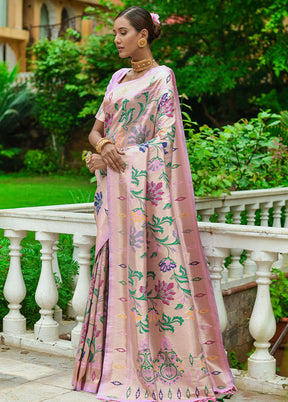 Baby Pink Dupion Silk Saree With Blouse Piece