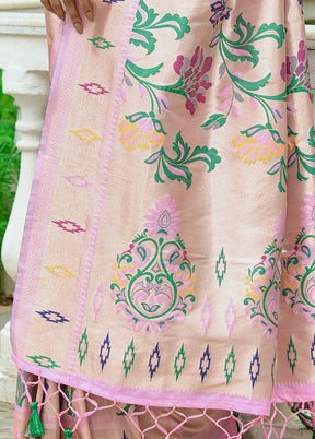 Baby Pink Dupion Silk Saree With Blouse Piece