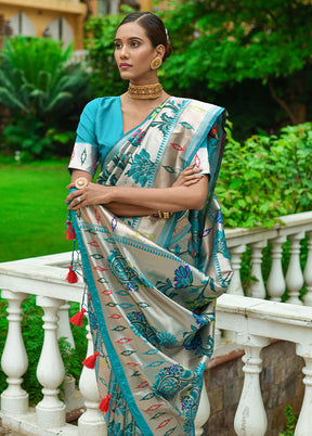 Rama Dupion Silk Saree With Blouse Piece