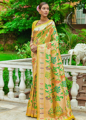 Yellow Dupion Silk Saree With Blouse Piece