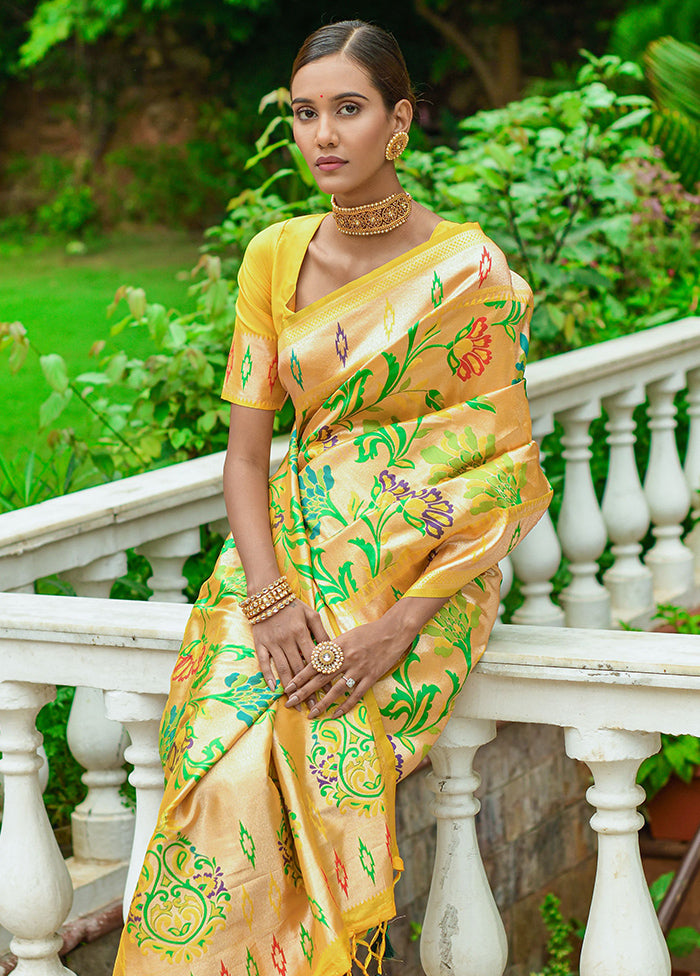 Yellow Dupion Silk Saree With Blouse Piece