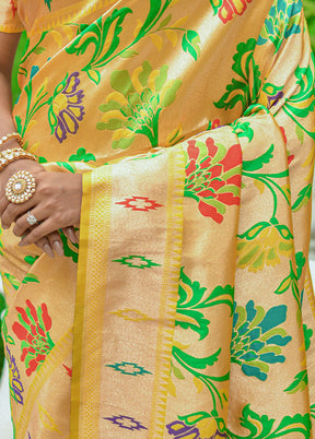 Yellow Dupion Silk Saree With Blouse Piece