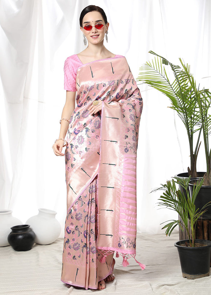 Baby Pink Dupion Silk Saree With Blouse Piece