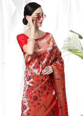 Red Dupion Silk Saree With Blouse Piece