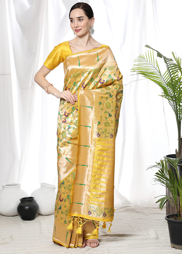 Yellow Dupion Silk Saree With Blouse Piece