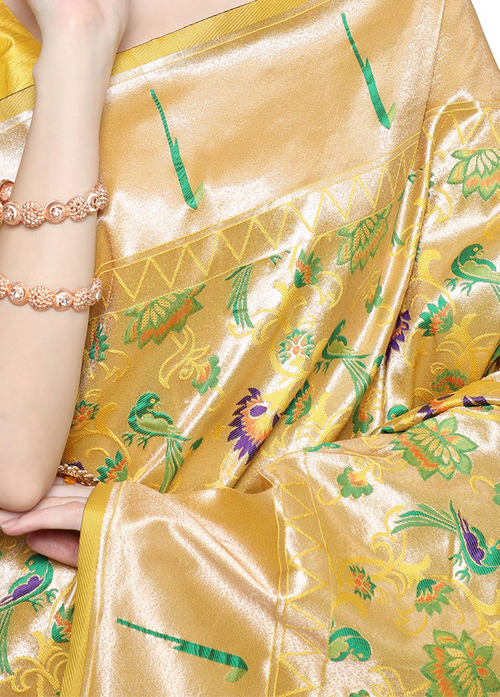 Yellow Dupion Silk Saree With Blouse Piece