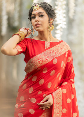 Red Silk Saree With Blouse Piece