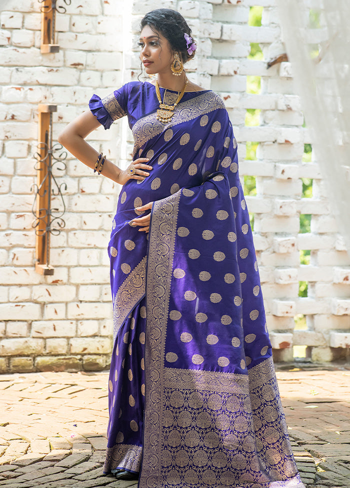 Royal Blue Silk Saree With Blouse Piece