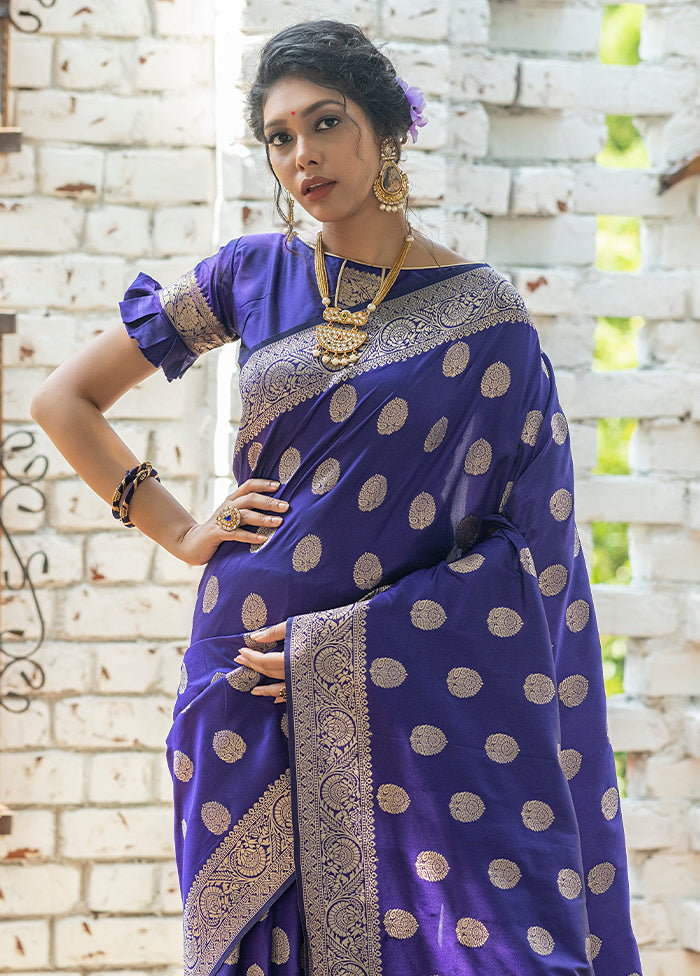 Royal Blue Silk Saree With Blouse Piece