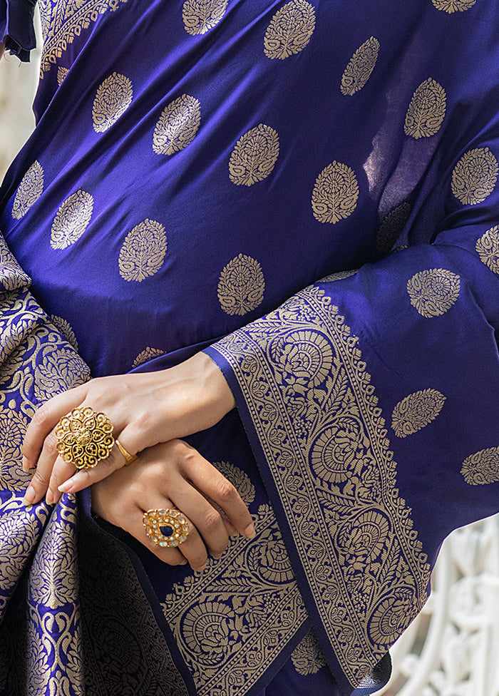 Royal Blue Silk Saree With Blouse Piece