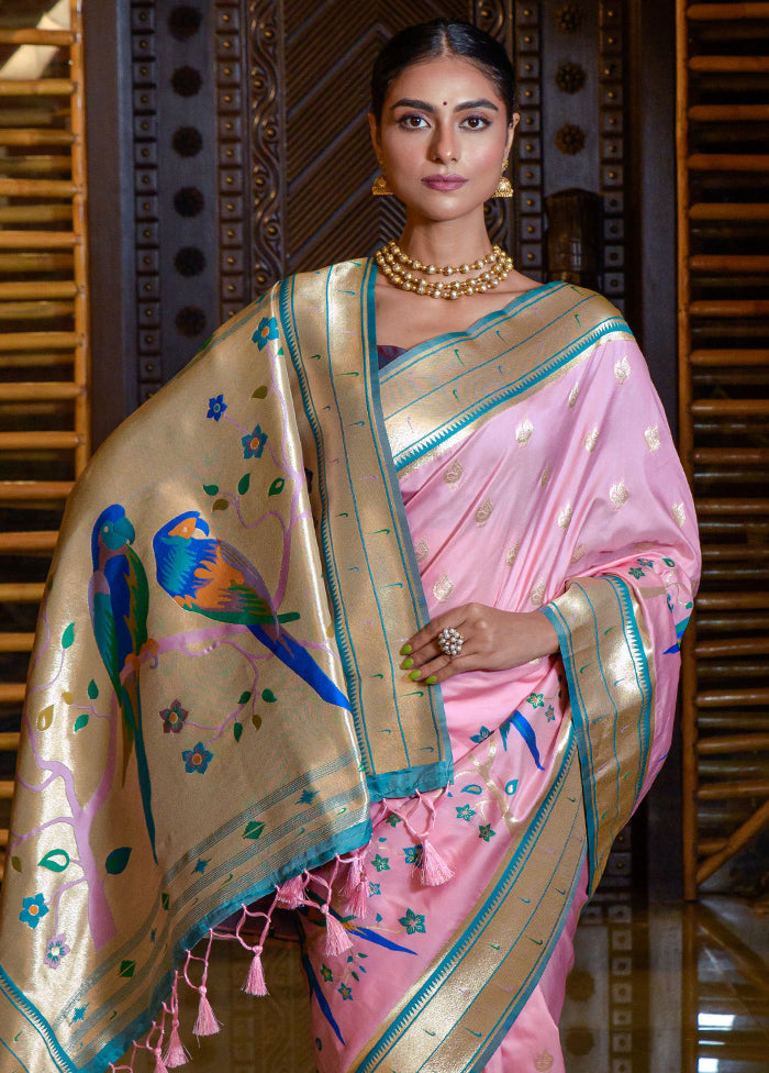 Baby Pink Dupion Silk Saree With Blouse Piece