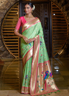 Pista Green Dupion Silk Saree With Blouse Piece