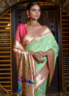 Pista Green Dupion Silk Saree With Blouse Piece