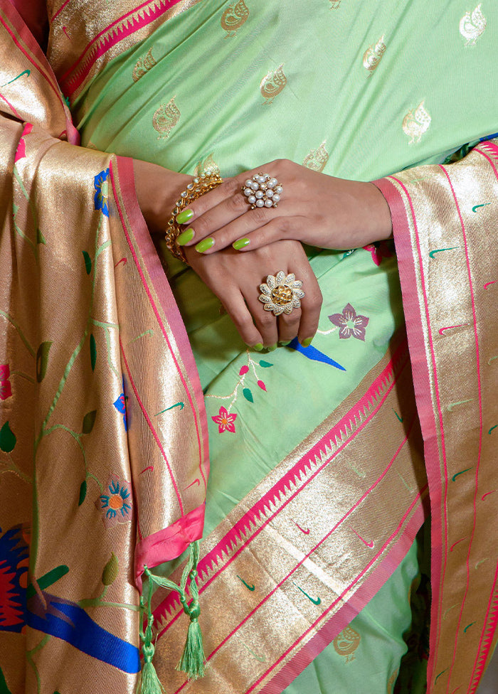 Pista Green Dupion Silk Saree With Blouse Piece