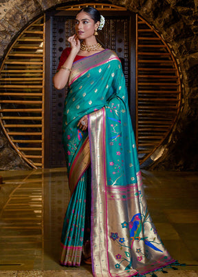 Rama Dupion Silk Saree With Blouse Piece