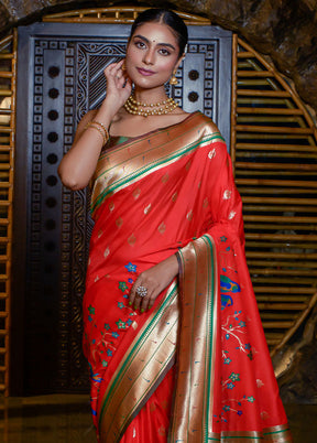 Red Dupion Silk Saree With Blouse Piece