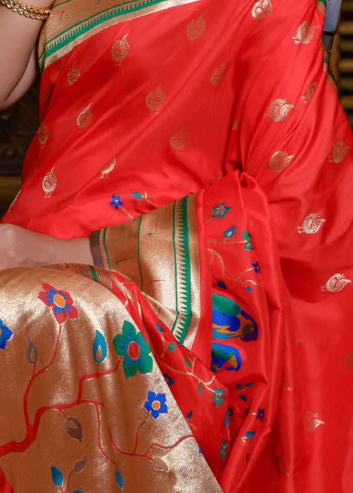 Red Dupion Silk Saree With Blouse Piece