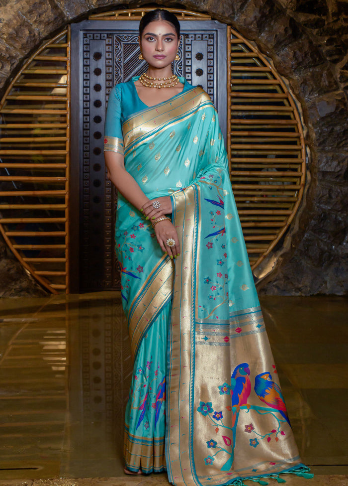 Teal Dupion Silk Saree With Blouse Piece