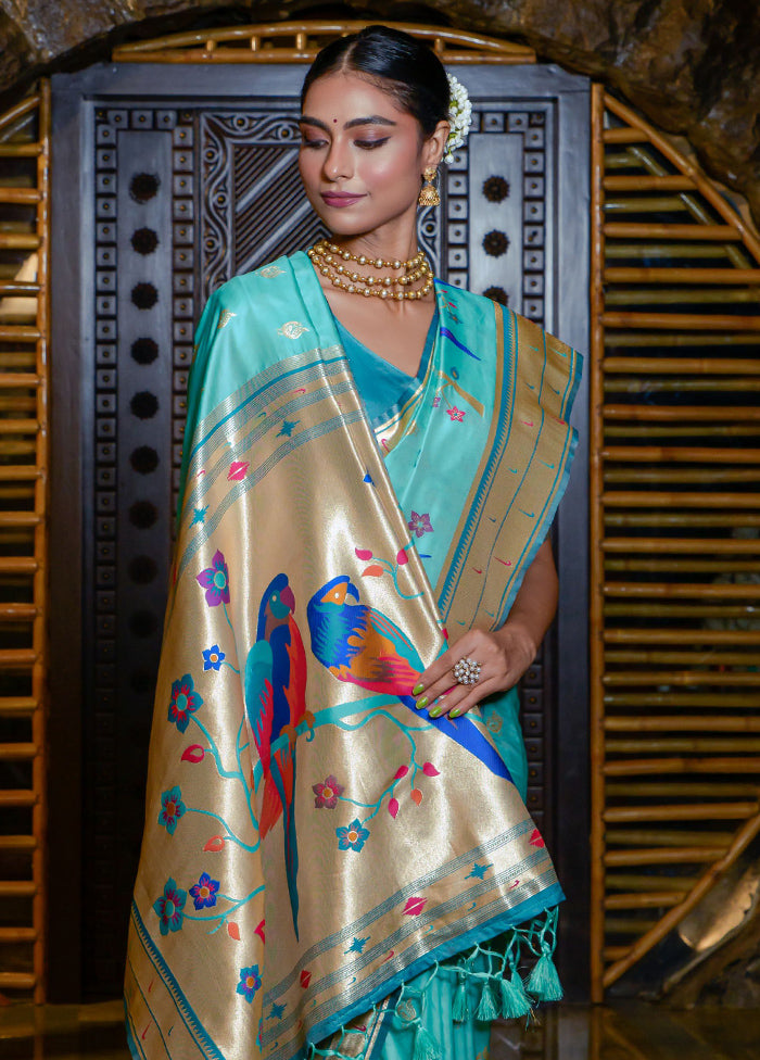 Teal Dupion Silk Saree With Blouse Piece