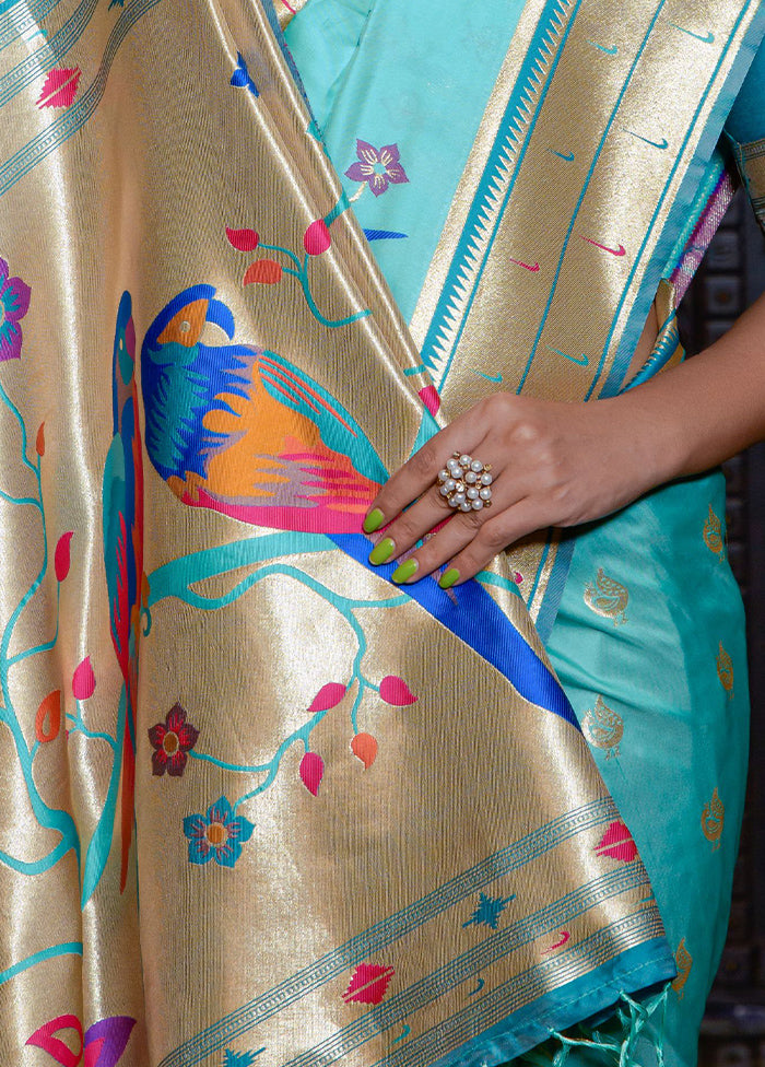 Teal Dupion Silk Saree With Blouse Piece