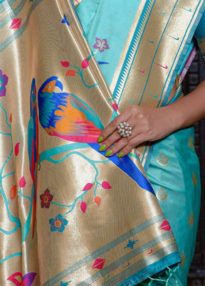 Teal Dupion Silk Saree With Blouse Piece