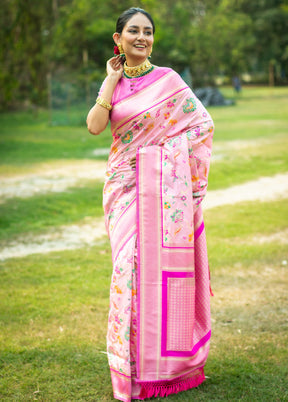 Baby Pink Dupion Silk Saree With Blouse Piece