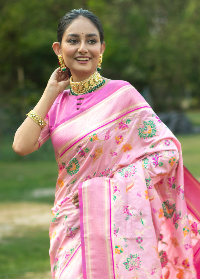 Baby Pink Dupion Silk Saree With Blouse Piece