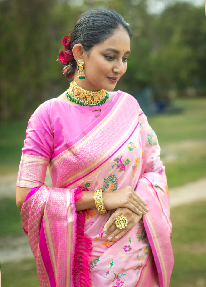 Baby Pink Dupion Silk Saree With Blouse Piece