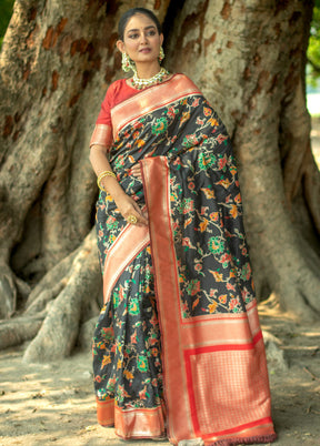 Black Dupion Silk Saree With Blouse Piece