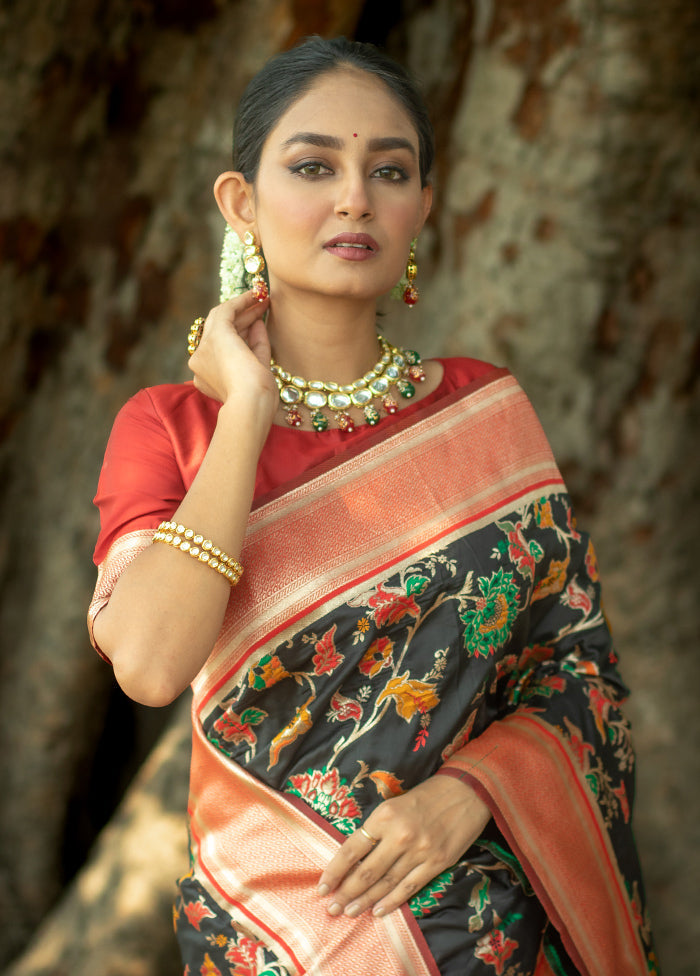 Black Dupion Silk Saree With Blouse Piece