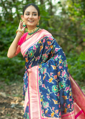 Blue Dupion Silk Saree With Blouse Piece