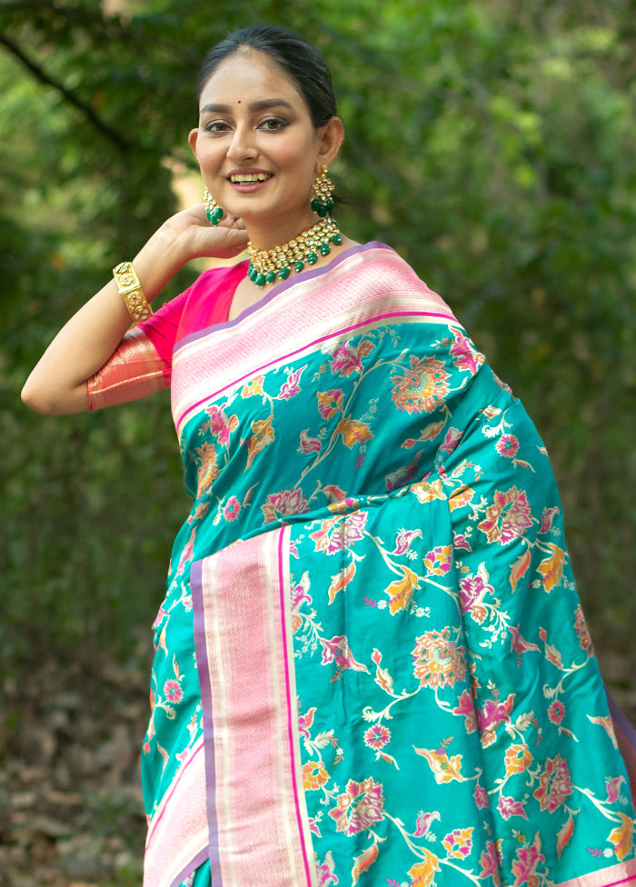 Teal Dupion Silk Saree With Blouse Piece