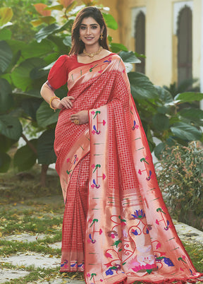 Red Spun Silk Saree With Blouse Piece