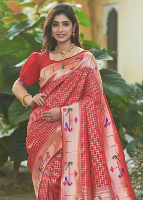 Red Spun Silk Saree With Blouse Piece