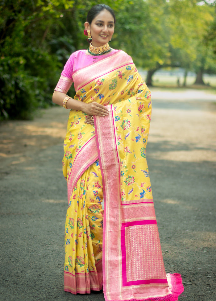 Yellow Dupion Silk Saree With Blouse Piece